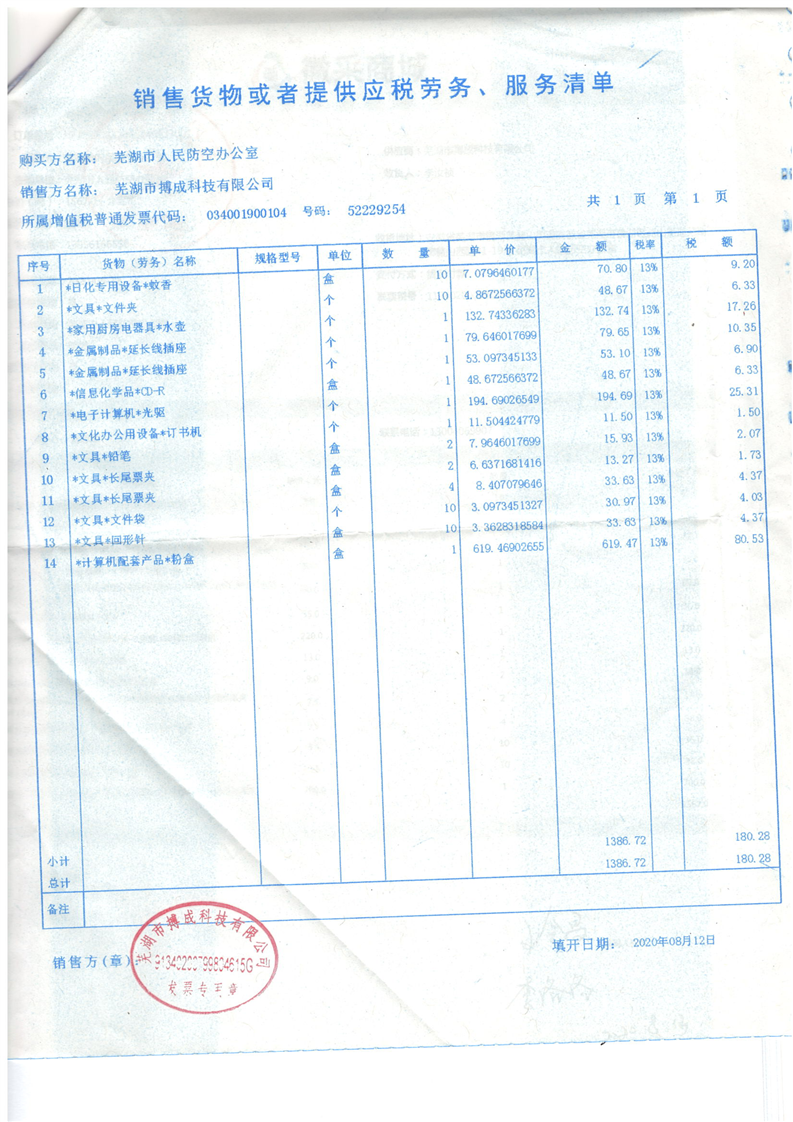 发票办公用品